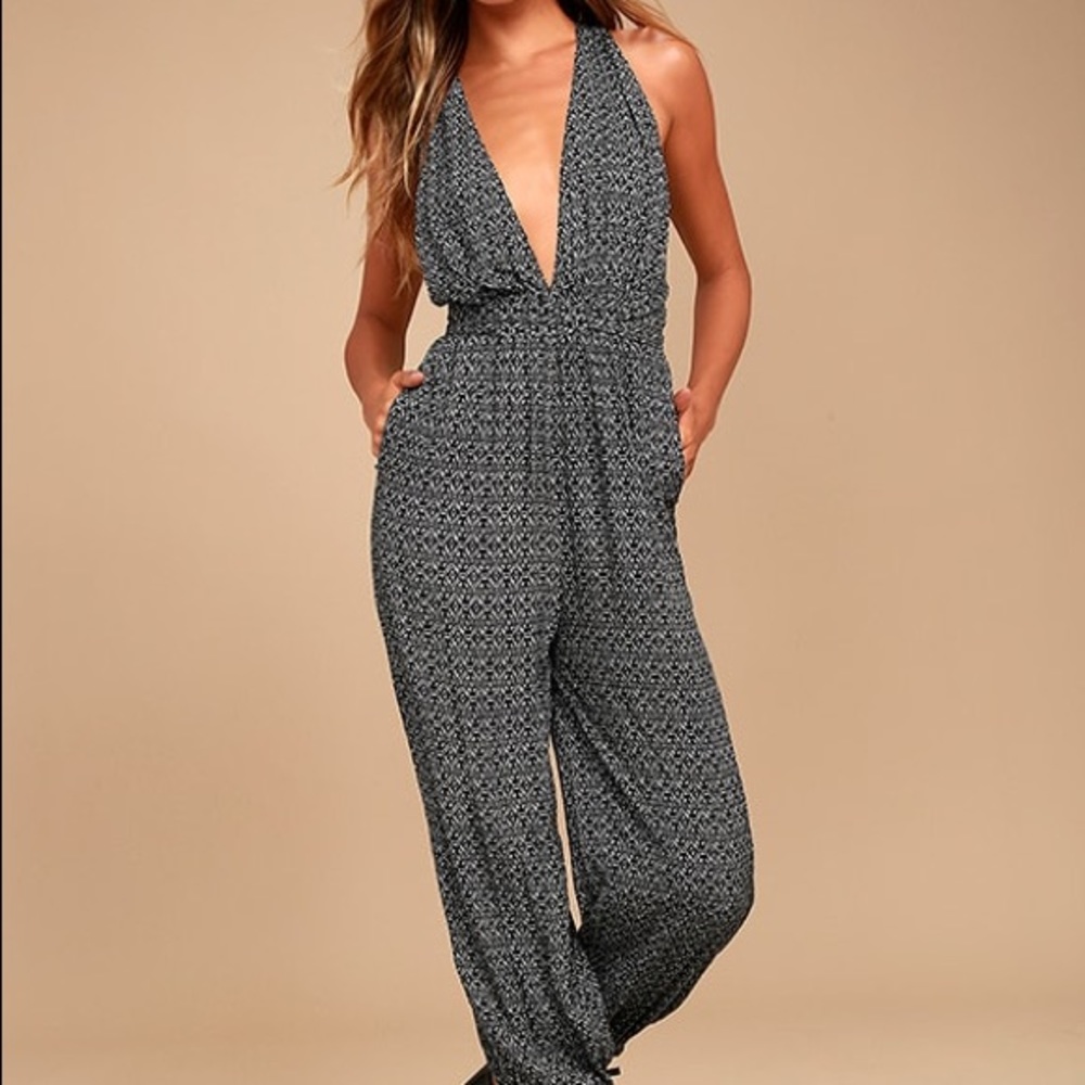 Lulu’s “Take a Trip” Black Halter Jumpsuit